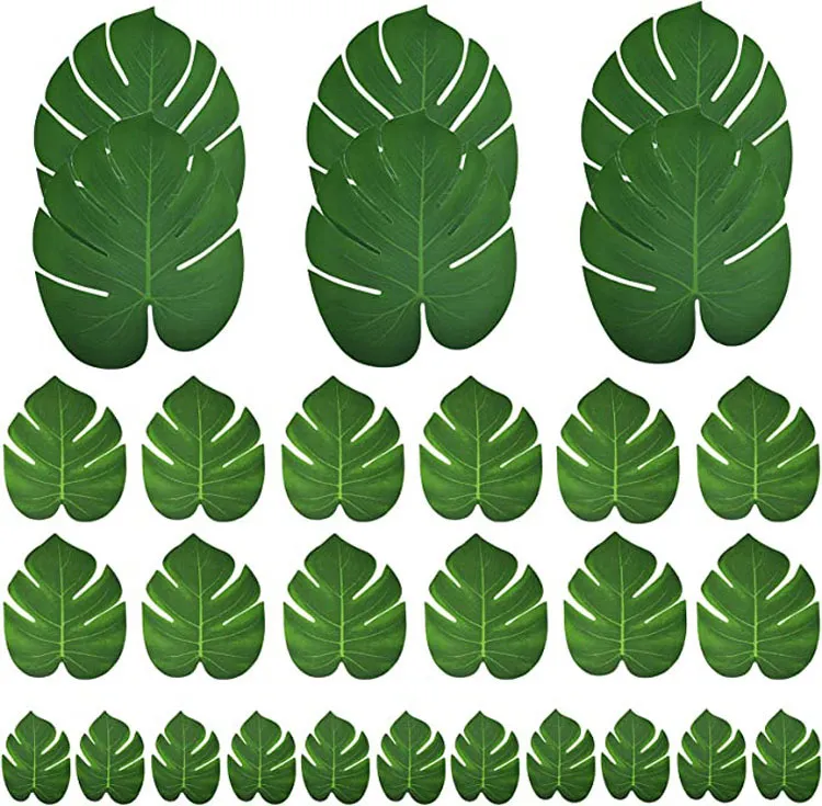 Party Decoration Palm Leaves Artificial Tropical Montera-30pcs 3 Size Fake Leaf Plants Artificial Tropical Green Jungle Safari Hawaiian Luau Party Table Decorat