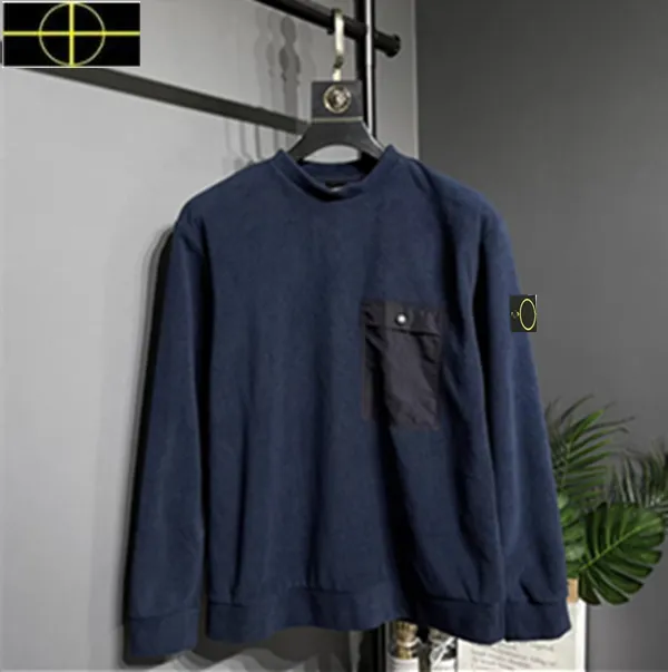 2023 plus size sweater Autumn and winter fleece stone sweater island thickened warm long-sleeved round neck sweater Men's patch pocket design