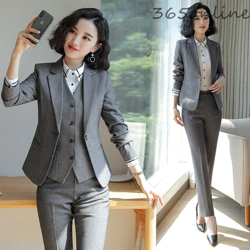 Womens Two Piece Pants Formal Uniform Designs Pantsuits For Women Business  Work Wear Suits Autumn Winter Professional Ladies Office Blazers Sets Gray  230209 From Dou02, $28.32