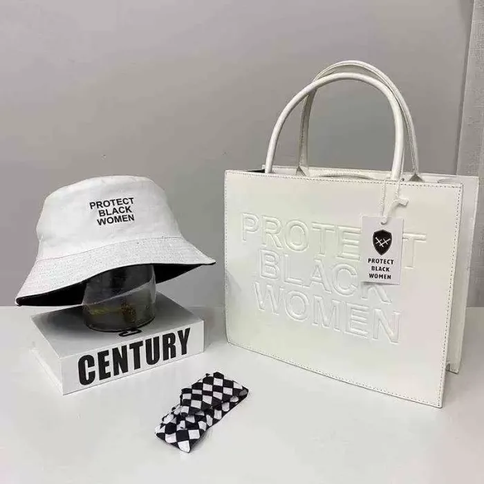 Ladies Leather Protect Black People Bag Women Set Bucket Hat 2022 Luxury TOTE Handbags for Women Bag Purse And Hat Set Y220513