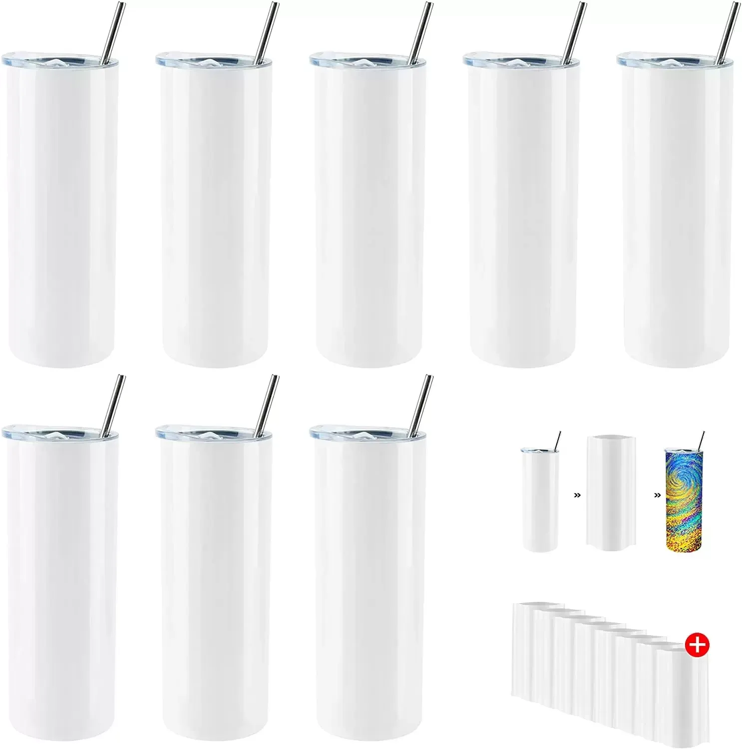 20oz muggar sublimering vit rak tumlare set rostfritt stål isolerat resekontor tumbler med stängt lock halm smal vatten kopp diy gåvor