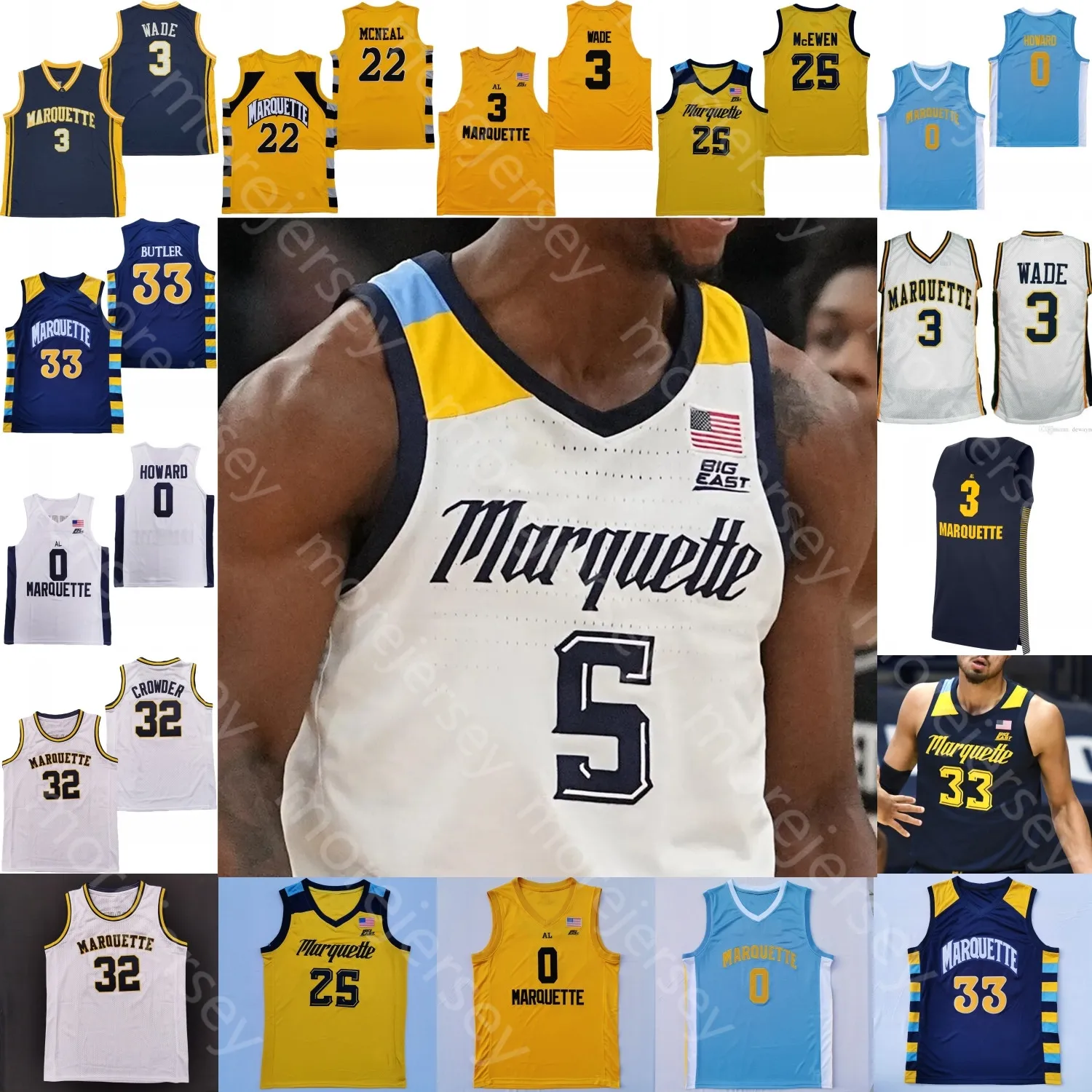 Marquette Golden Eagles Basketball Jersey NCAA College Kam Jones Prosper Oso Ighodaro Tyler Kolek David Joplin Stevie Mitchell Butler Crowder Wade Howard