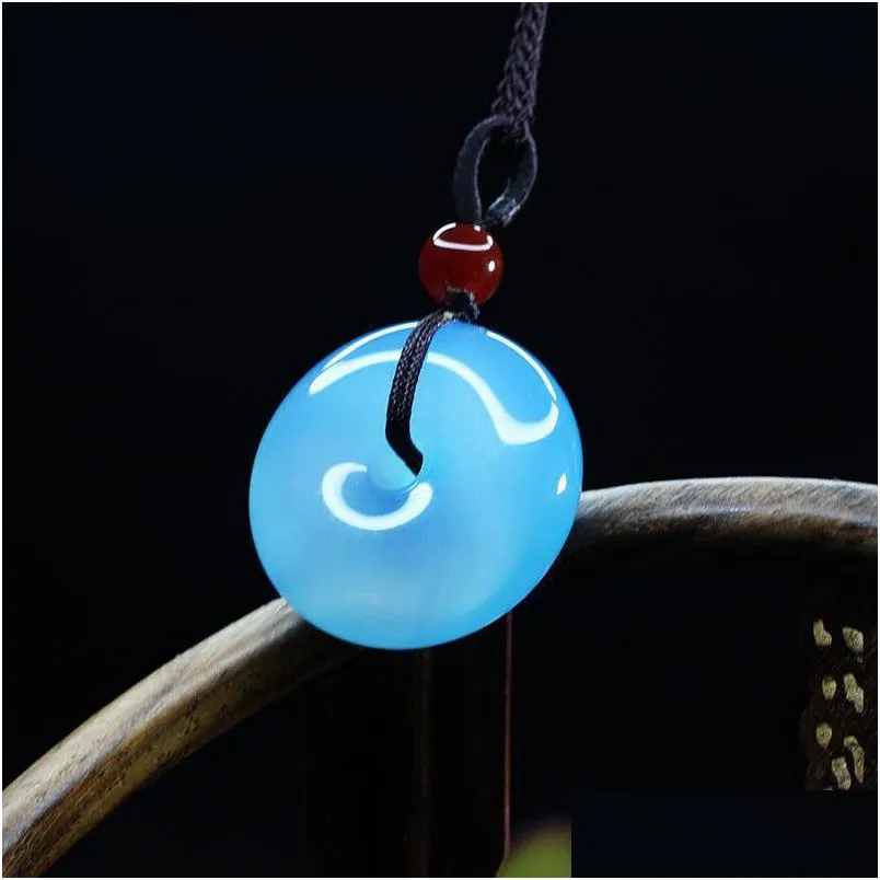 Charms Natürliche blaue Chalcedon Sicherheitsschnalle Achat Anhänger Paar Halskette Herren und Damen Jade Pendantcharms Drop Lieferung 20 Dhg9H