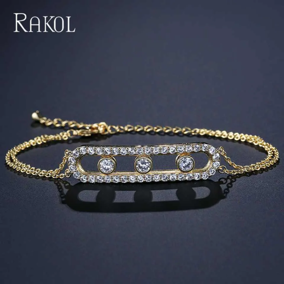 Link Chain Rakol Fashion Armband för kvinnor 2022 Luxury Zircon Crystal Chain Link Armband Simple Korea Cubic Zirconia Party Jewelry Gift G230208