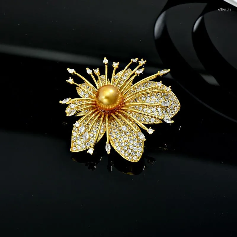 Brooches Light Luxury High Quality Copper Inlaid Zircon Orchid Elegant Dress Coat Brooch Corsage