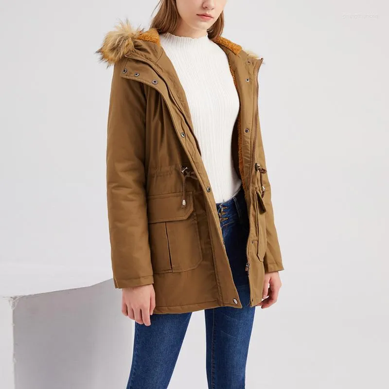 Femmes Trench manteaux 2023 veste d'hiver chaud en peluche fermeture éclair fourrure à capuche femmes femmes couleur unie à capuche Chaqueta Mujer