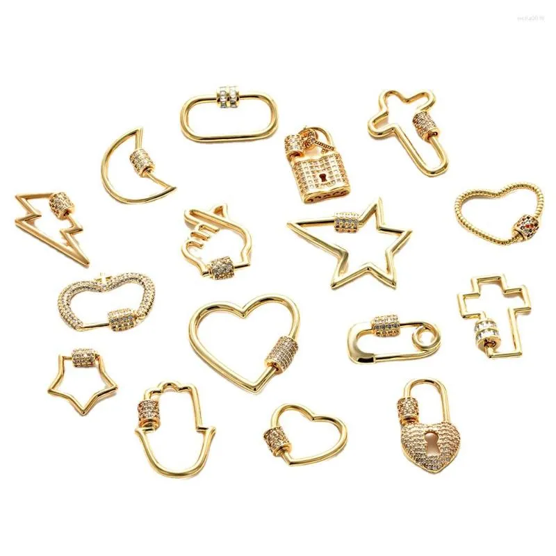 Charms hjärtlås för smycken tillverkning leveranser stjärna moon cross hänge örhänge armband halsband koppar zirkon diy hantverk tillbehör