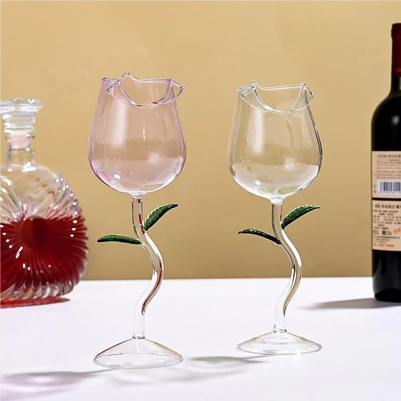 Wine Glasses Fancy Red Goblet Cocktail 150 400ml Rose Flower Shape Glass Party Barware Drinkware Creative Gifts 230210