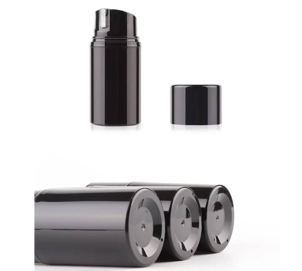 50ML perfume bottle black plastic airless bottle with black pump black lid for lotion/cream/emulsion care packing