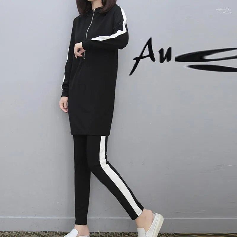 Running Sets Plus Size Women 2 Piece Set Long Sleeve Split Hooded And Pants Casual Outfit Sportswear For Ladies 2023 Jogging Black Clothes