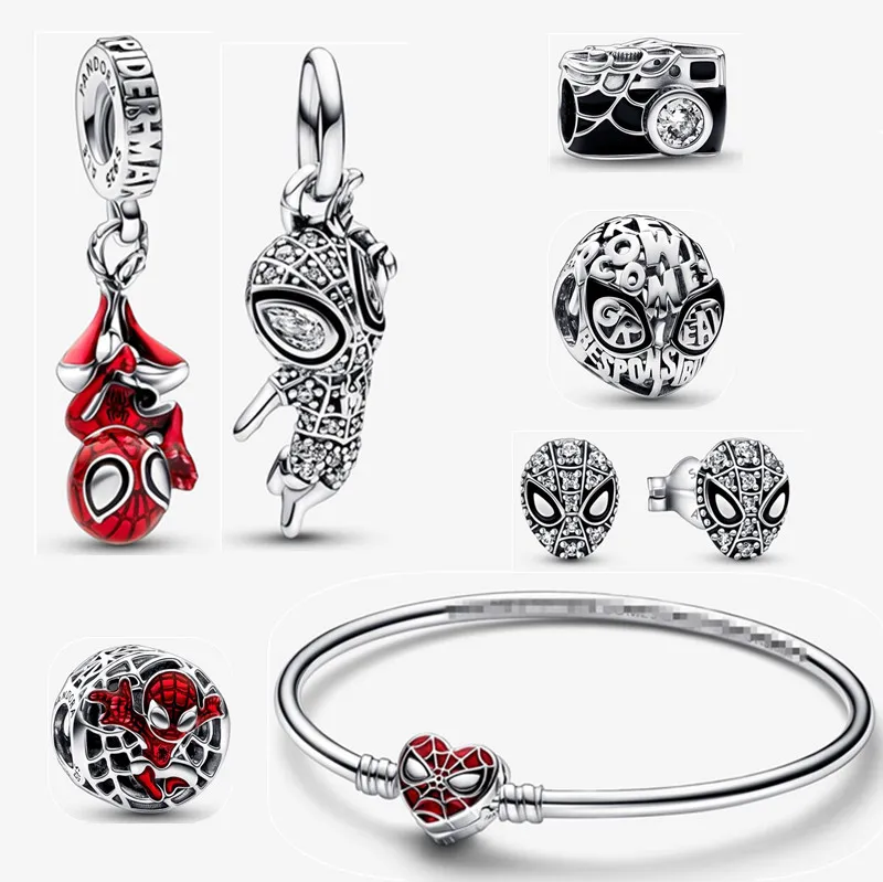Pingente de aranha de prata, pulseiras, joias de designer, faça você mesmo, pulseira estilo Pandora, brincos para amantes, contas de pulseira