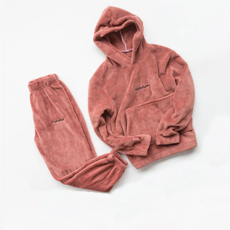 Women's Sleepwear Winter Coral Fleece Pajama Set Women Thick Warm Flannel Velvet Cozy 2 Pieces Long Sleeve Sleepwear Suit Lady Clothing Homewear 230209