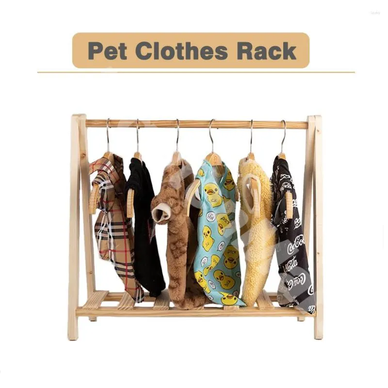 Dog Apparel Pet Cat Wooden Wardrobe Clothes Rack Hanger Storage Accessories (Size: S)