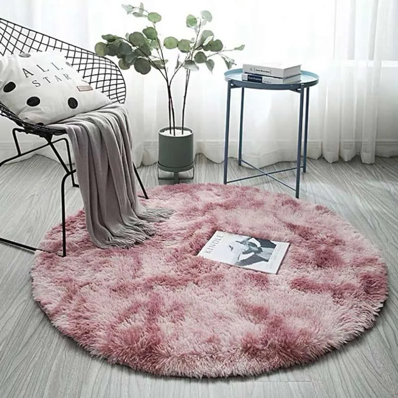 Carpets European Fluffy Round Rug For Living Room Decor Solid Color Home Bedroom Long Plush Floor Mats Area Vloerklee