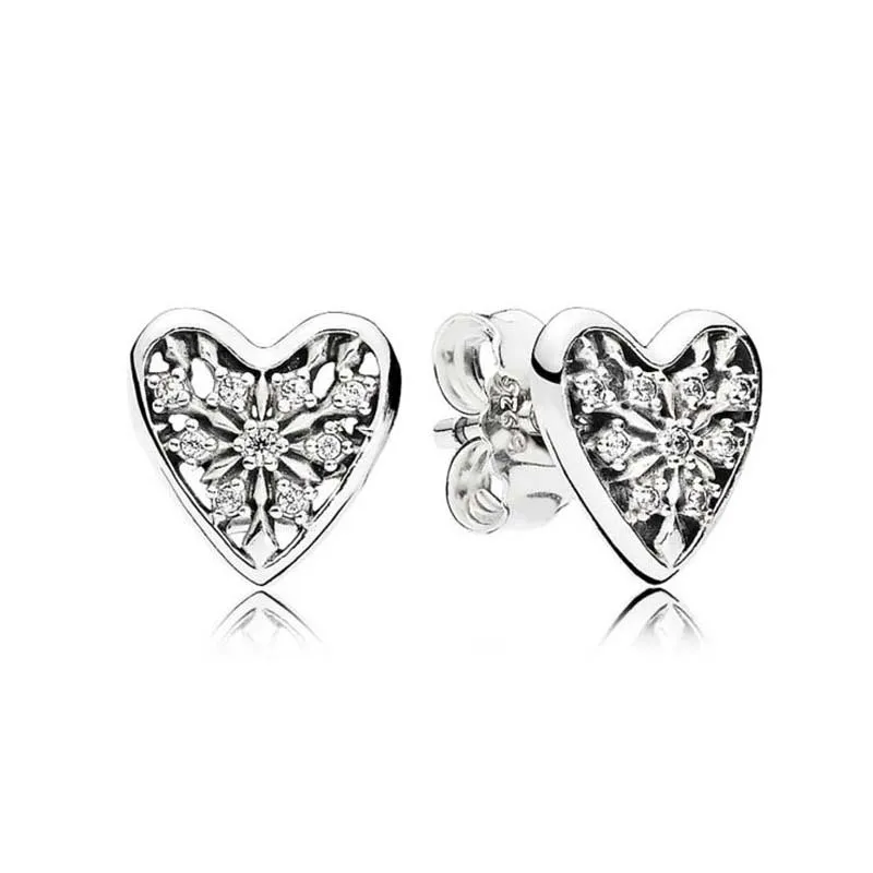 Autentisk Sterling Silver Winter Hearts Stud Earring för Pandora Womens CZ Diamond Jewelry Girl Gift Designer örhängen med originallåda