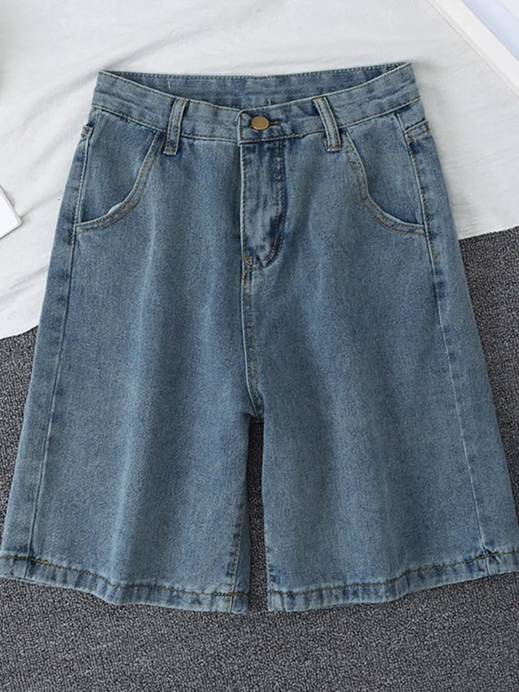 Shorts pour femme Fitaylor été femmes taille haute bleu jambe large Denim Shorts décontracté femme solide Streetwear droit jean Bermuda 230209