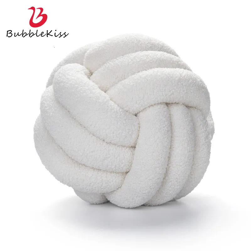 CushionDecorative Pillow Bubble Kiss Knotted Plush Ball Design Round Throw Pillow Waist Back Wool Knotted Cushion Sofa Bed Decoration Dolls Toys For Kids 230210