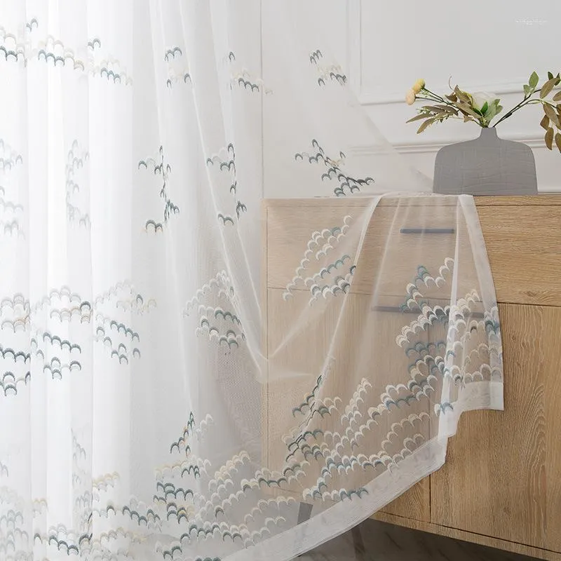 Gordijn 2023 Modern eenvoudig borduurwerk klein vers wit gaas aangepaste tule gordijnen voor levende eetkamer slaapkamer