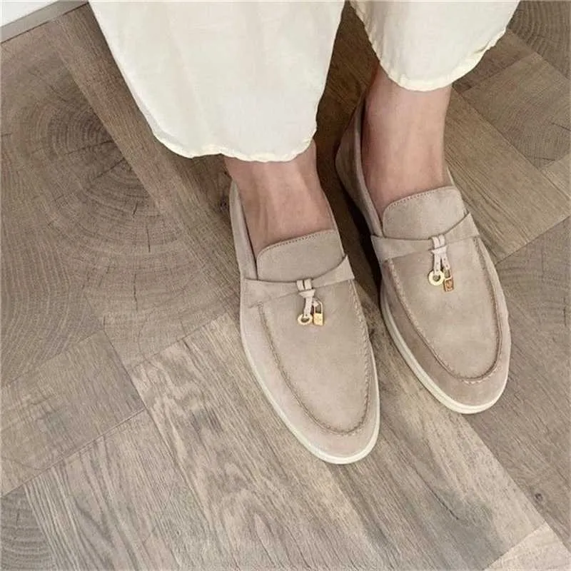 Ontwerper Loropiana schoenen Lucky Shoes Leather Dames schoenen herfstschoenen Cashmere Suede platte zool comfortabele enkele schoenen casual schoenen