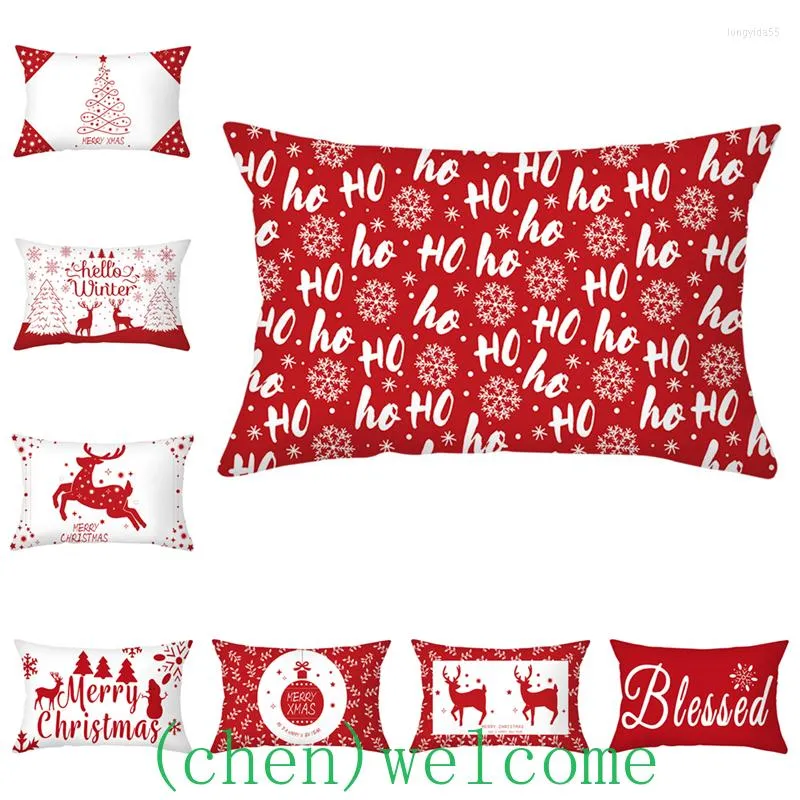 Kissenbezug, Weihnachtskissenbezug, roter Kissenbezug, Sofa-Dekoration, Heimdekoration, rechteckig, 30–50 cm