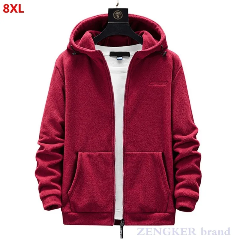 Herrtröjor tröjor herrfleece utomhus plus size man hoodies vår höst polar fleece cardigan hooded tröja jacka män tröja 7xl 8xl 230209