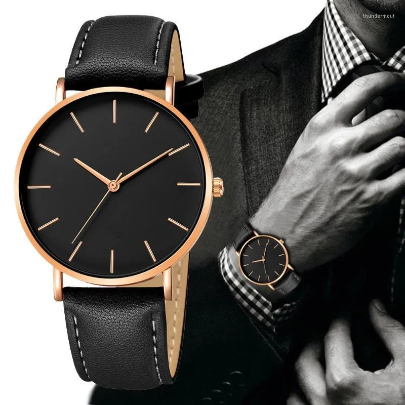 Montres-bracelets Montre de luxe pour hommes 2023 Mode Simple Cuir Or Argent Cadran Hommes Montres Casual Quartz Horloge Relogio Erkek Kol SaatiWris