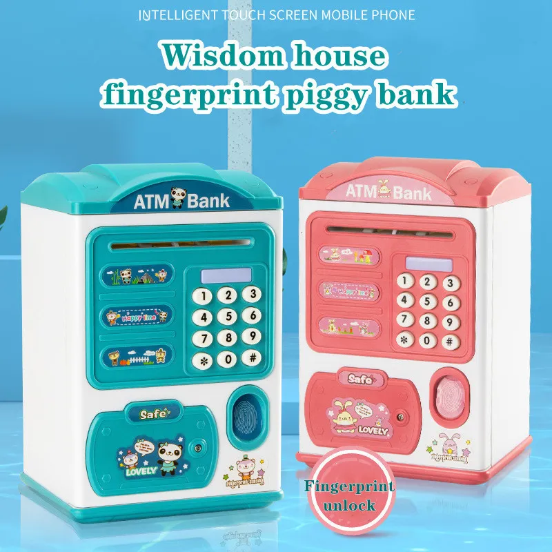 Autres jouets Musique pour enfants ATM Smart Banking Piggy Bank Toy Empreinte digitale Mot de passe électronique Déverrouiller les pièces de monnaie automatique Coin Nouveauté Cadeau 230209