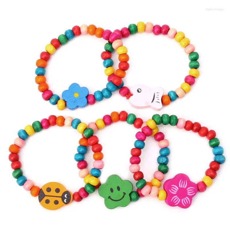 Strand 5pc Lovely Kids Kids Wood Elastic Bead Brashelets Bracelets День день рождения подарки