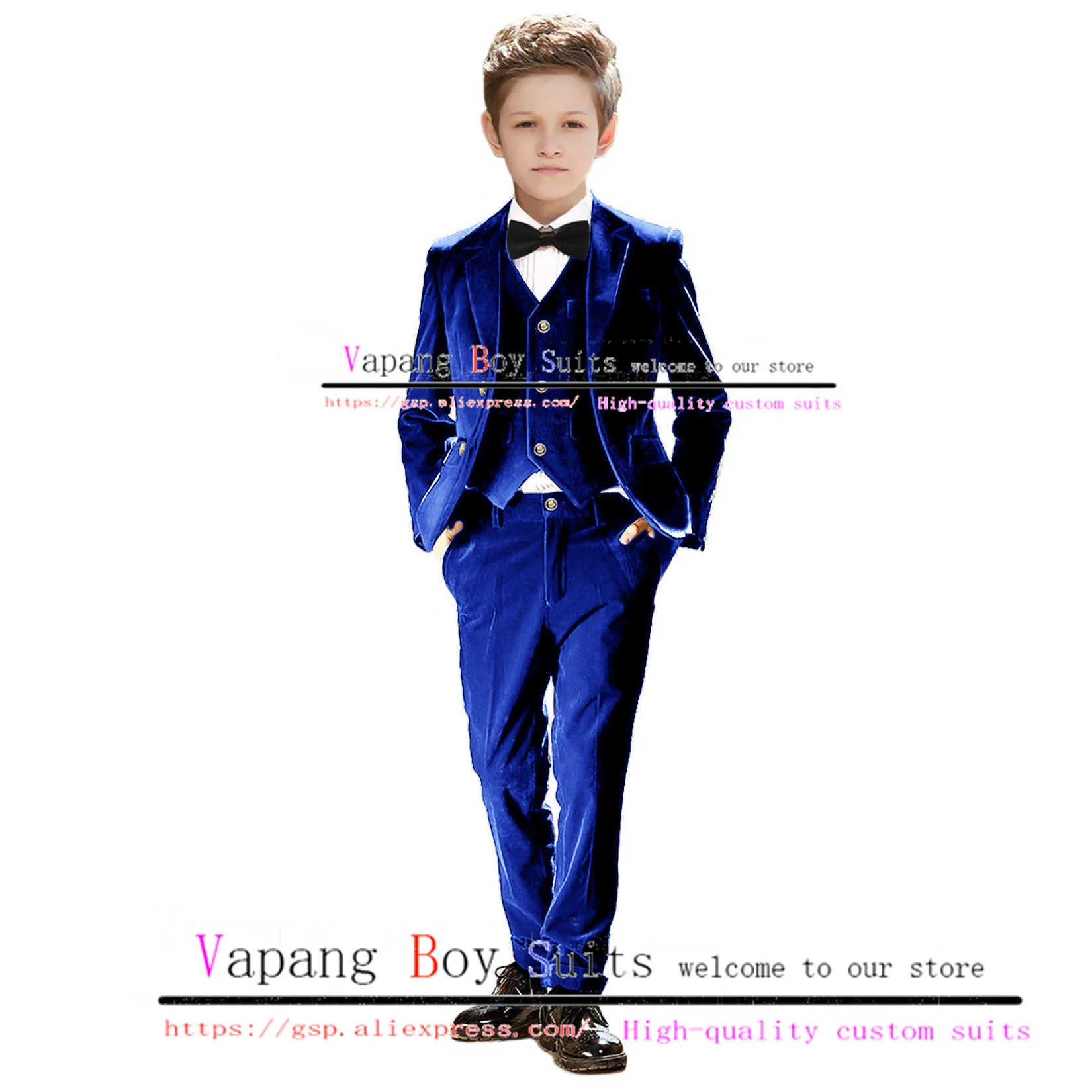 Clothing Sets Royal Blue Boys Suit Velvet Jacket Pant Vest 3 Piece Wedding Tuxedo Formal Kids Blazer Slim Fit Party Clothes W230210