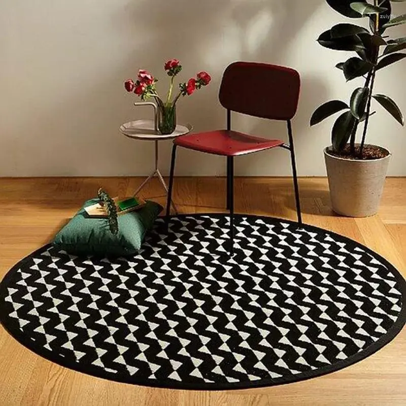 Tapis moderne noir blanc rayé tapis rond salon chambre chaise tapis de sol antidérapant