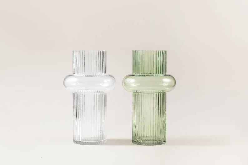 s geribbelde kalebas decoratief groen glas eigentijdse vaas | Middelpunt 0209