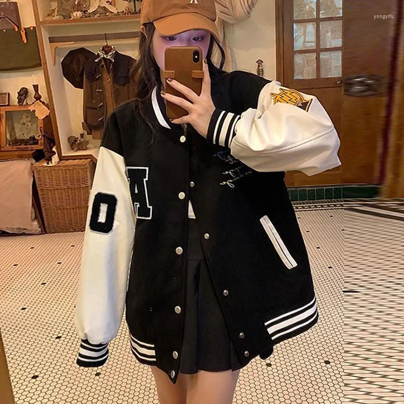 Women's Jackets Women 2023 Long Sleeve Tops Lettering Black Casual Fall Streetwear Female Patchwork Slim Hip-hop School Coats Wholesale