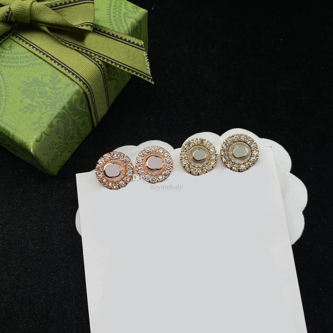 Chic Baroque Pearl Studs Diamond Double Letter Earrings Rose Gold Rhinestone Dangler For Women Date