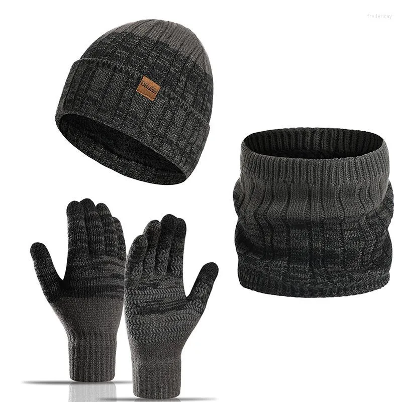 Bérets hiver extérieur écharpe Beanie chapeaux pour hommes femmes Protection chaude et froide Plus velours épais cou manches Bonnets gants ensemble