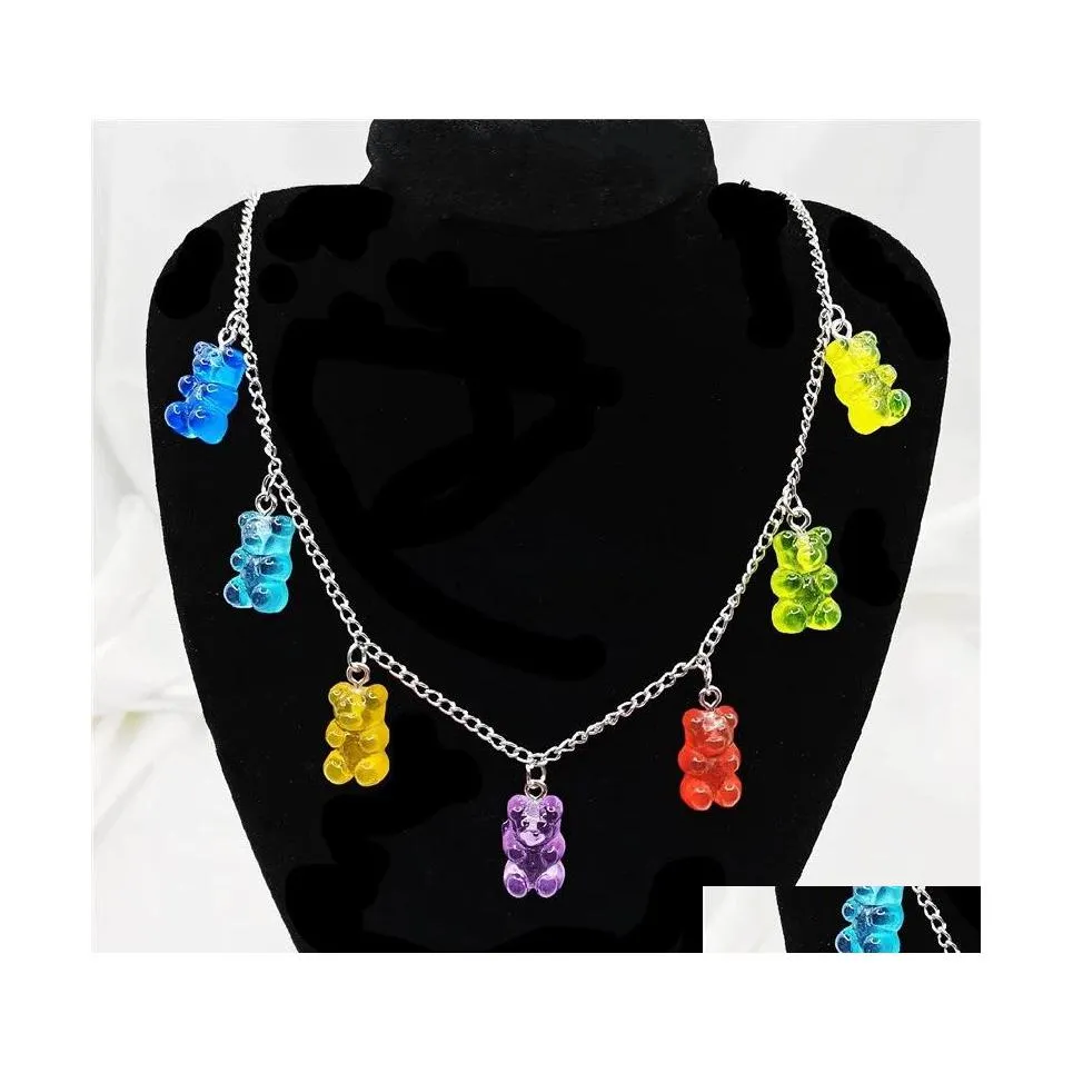 Anhänger Halsketten Cartoon Bär Halskette Mode Kreative Harz Transparent Candy Farbe Luxus Schmuck Niedlichen Pullover Kette Nanashop Dr Dhpwq