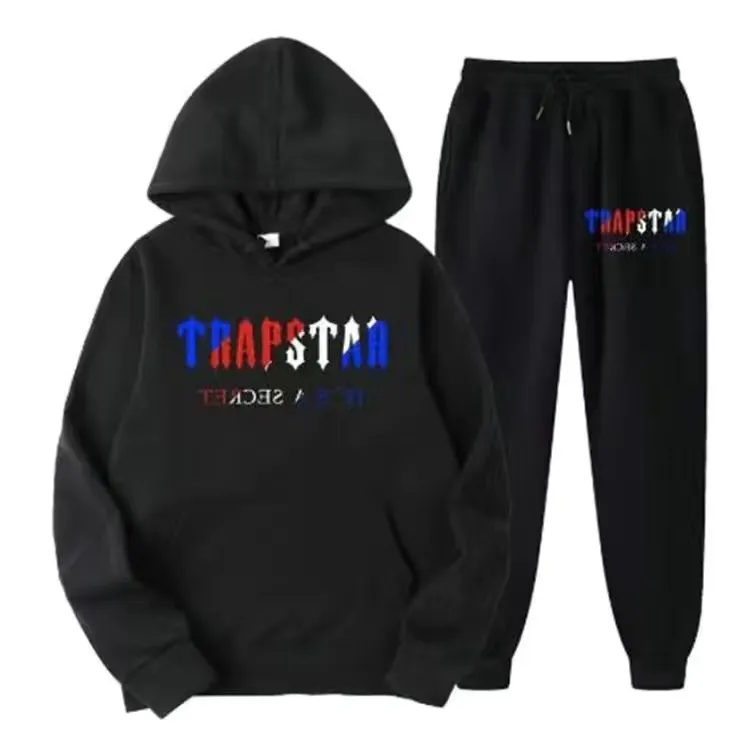 Tracksuit Trapstar 브랜드 인쇄 스포츠웨어 남성용 후드 세트 15 색 따뜻한 두 조각 세트 느슨한 까마귀 스웨트 셔츠 바지 조깅 14 색