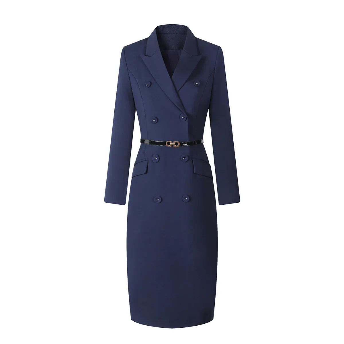 High End Professional Dress Suit V Neck Formal Temperament Uniform Sales Department Work Clothing Women Mid Length Navy Clothes