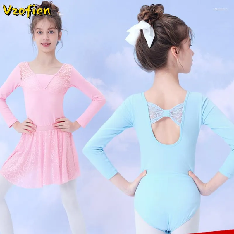 Stage Wear Filles Ballet Justaucorps Dancewear Manches longues Danse Gymnastique Ballerine Vêtements Body Pour Danse Tutu