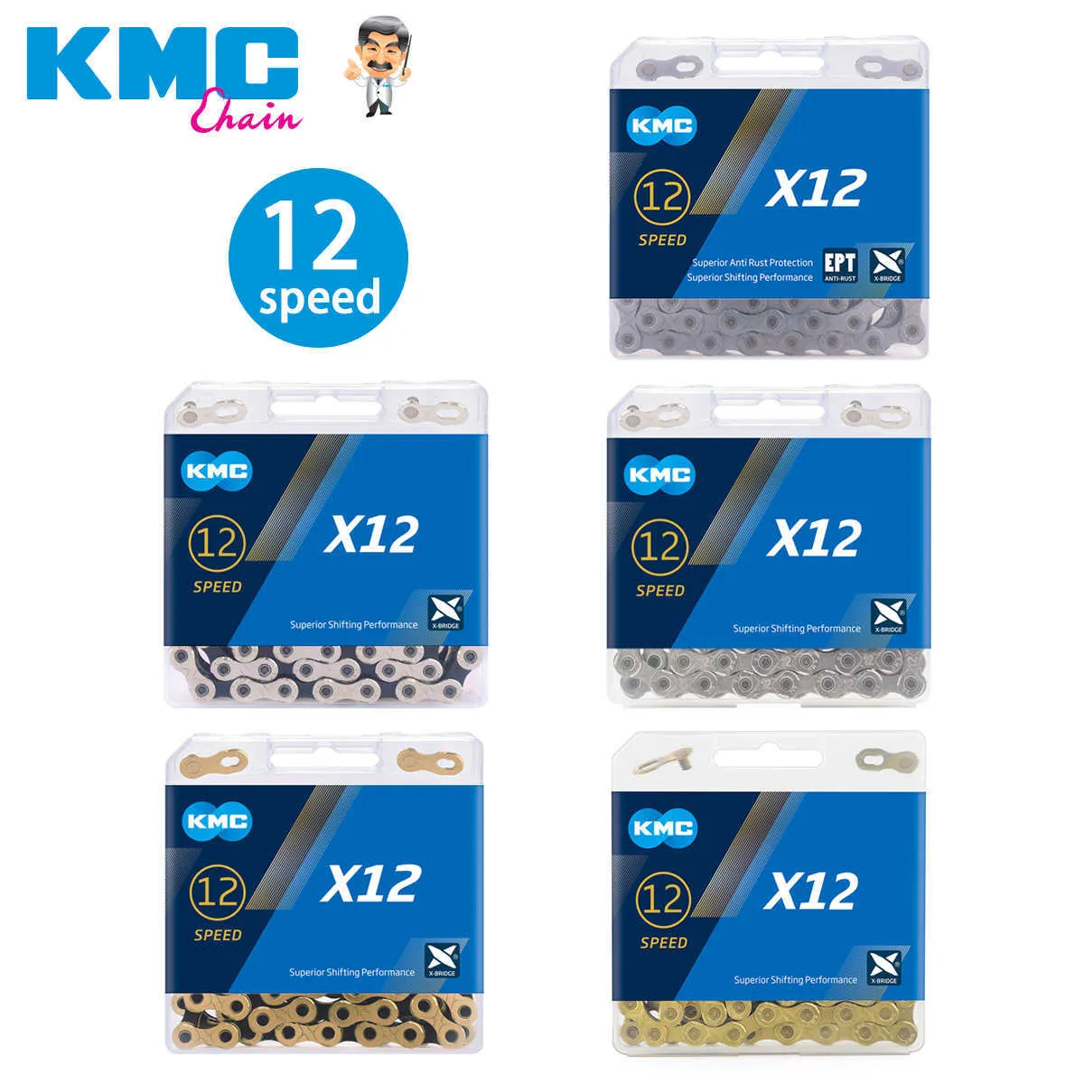 S KMC Bicycle Chain 12 Speed ​​Chain Chain Chains Accessories для Shimano // avid 0210