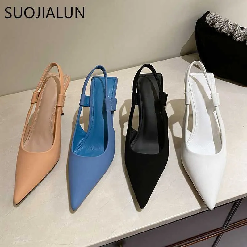 Moda Slingbacks Mulher Thin Mulher Suojialun Sandálias High Sandálias Salto raso em bombas elegantes pontuais para sapatos de casamento