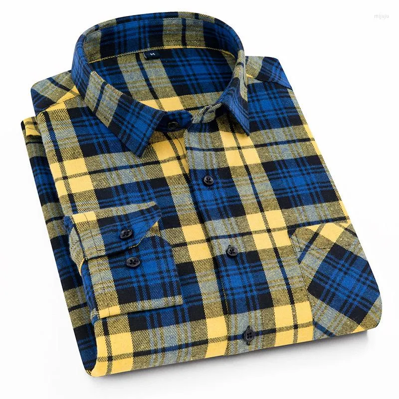 Hommes t-shirts hommes à manches longues chemise automne doux confortable flanelle Plaid hommes robe sociale rétro vêtements décontractés pour MY202