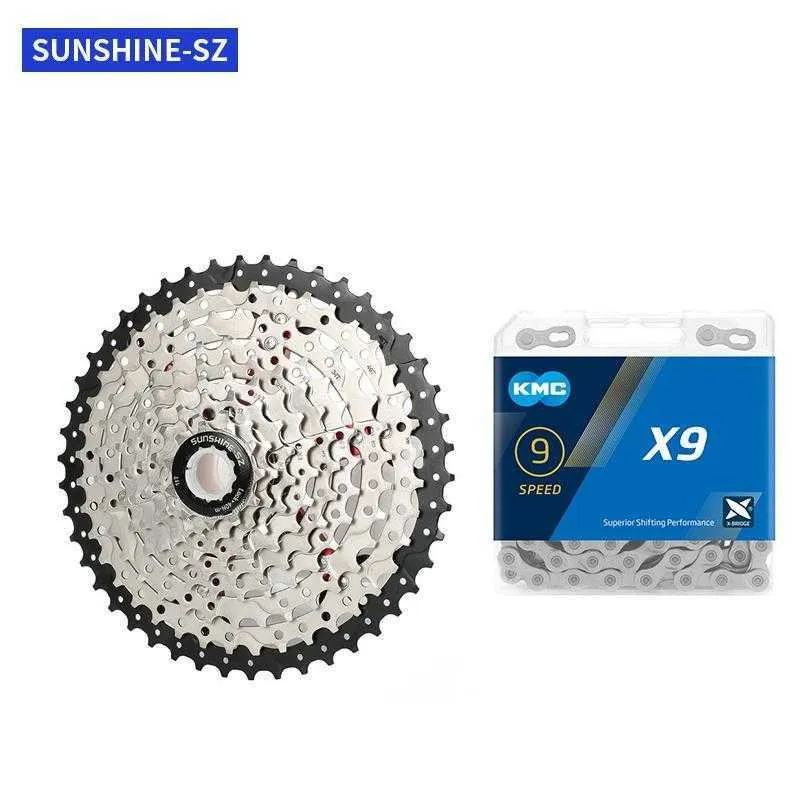 s SUNSHINE 9 Speed Cassette KMC Set 9V MTB Bicycle freewheel with Bike Chain for Shimano// Avid 0210