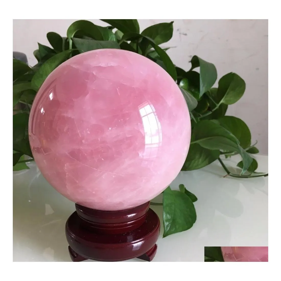 Oggetti decorativi Figurine Natural Pink Rose Quartz Crystal Healing Ball Sfera Add Stand 201125 Drop Delivery Home Garden Decor Dhkfi