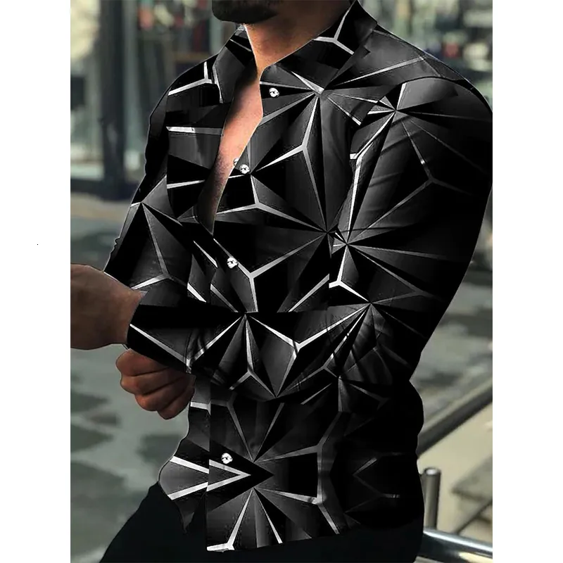 Mäns avslappnade skjortor Fashion Luxury Single Breasted Triangle Diamond Print Long Sleeve Top Prom Cardigan Shirt S6XL 230209