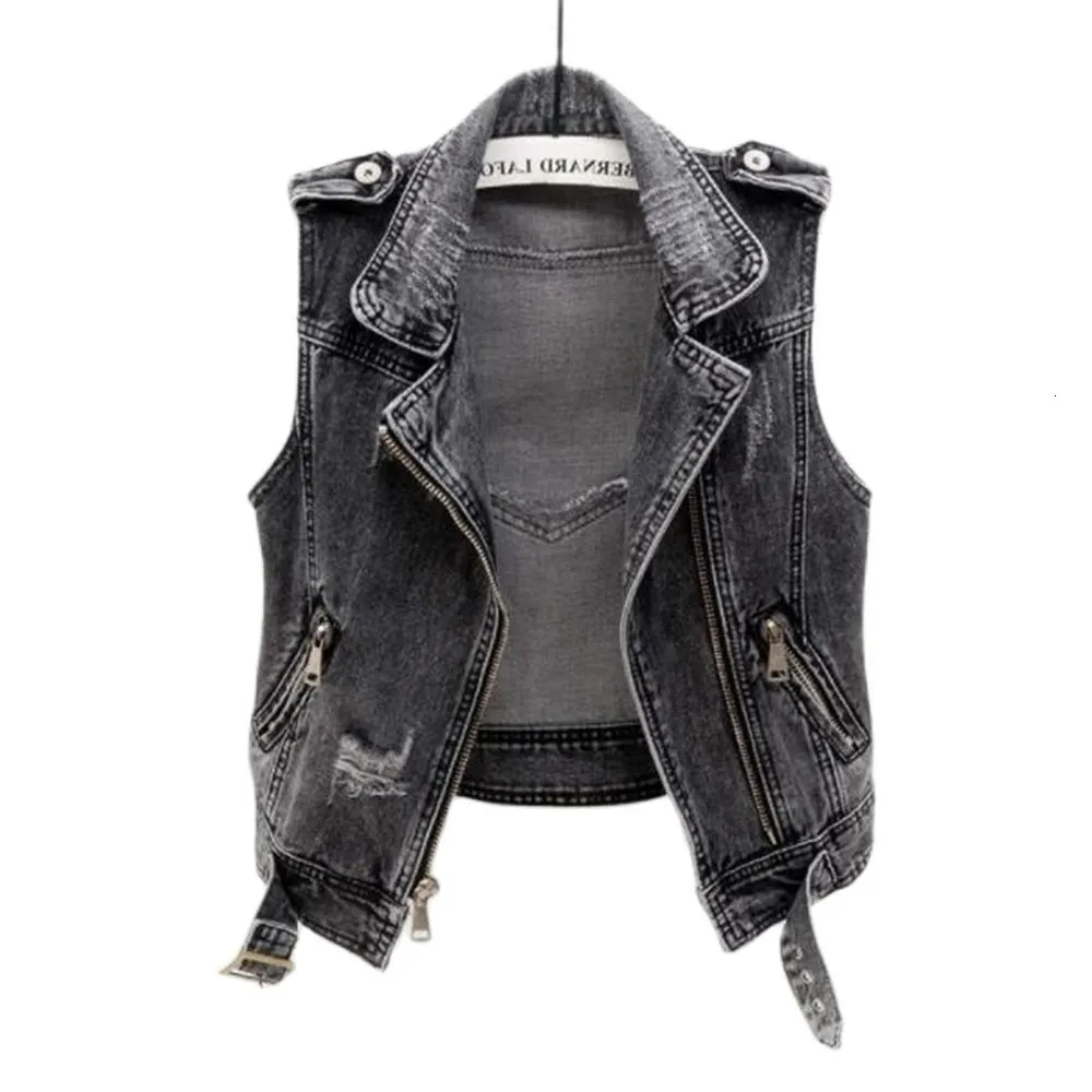 Femmes Gilets Denim Femmes Gilet Femme Printemps Automne Sans Manches Sauvage Tops Veste Courte Filles Déchiré 5xl Gris Jean Cowboy Gilet Trou 230209