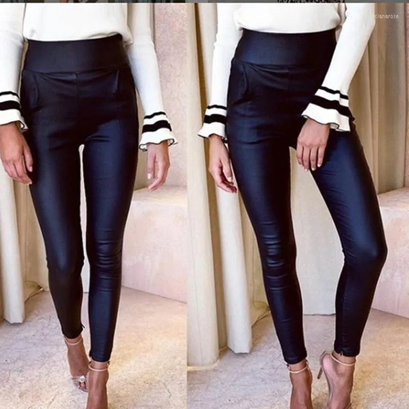 Women's Leggings High Waist Faux Leather Women Sexy Black Shiny Pants Stretchy Trousers 2023
