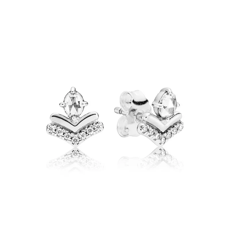 Серьги CZ Diamond Wishbone Stud для Pandora Real Sterling Silver Wedding Jewelry для женщин для женщин -дизайнеров для женщин -дизайнеров с серьгами с оригинальной коробкой