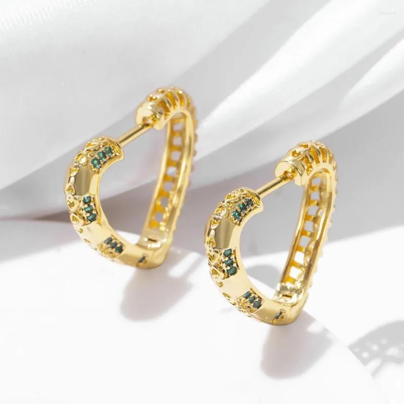 Hoop Earrings ESSFF Gold Color Earring For Women Heart Design Fashion Jewelry Green Rhinestone Friend Gifts Piercing