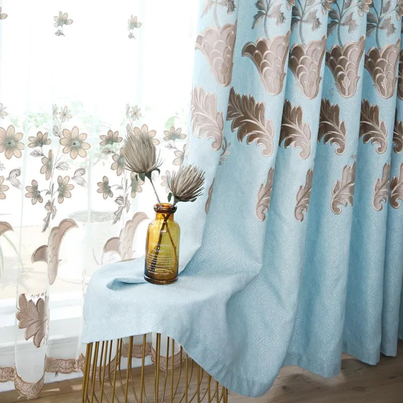 生きているダイニングルームのためのカーテンモダンなカーテンベッドルームの窓ジャキュードボトム刺繍ヨーロッパとアメリカカスタムメイド