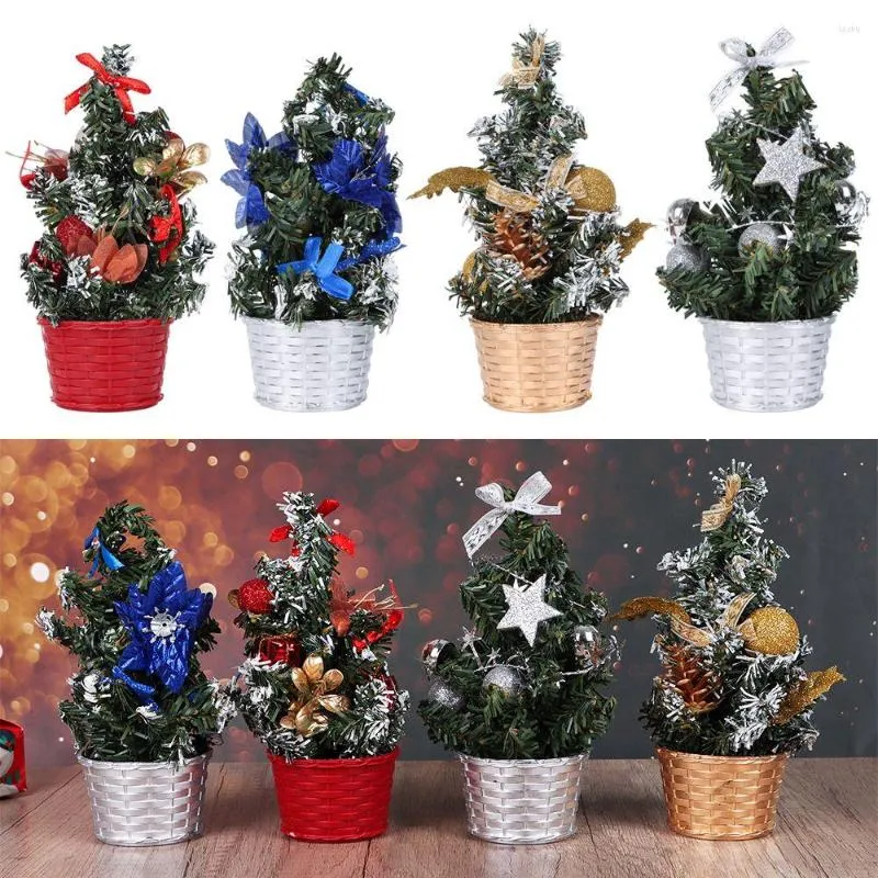 Juldekorationer 20 cm Gift Party Decor Happy Year Home Table Xmas Tree Mini Desktop Ornament Artificial Plant